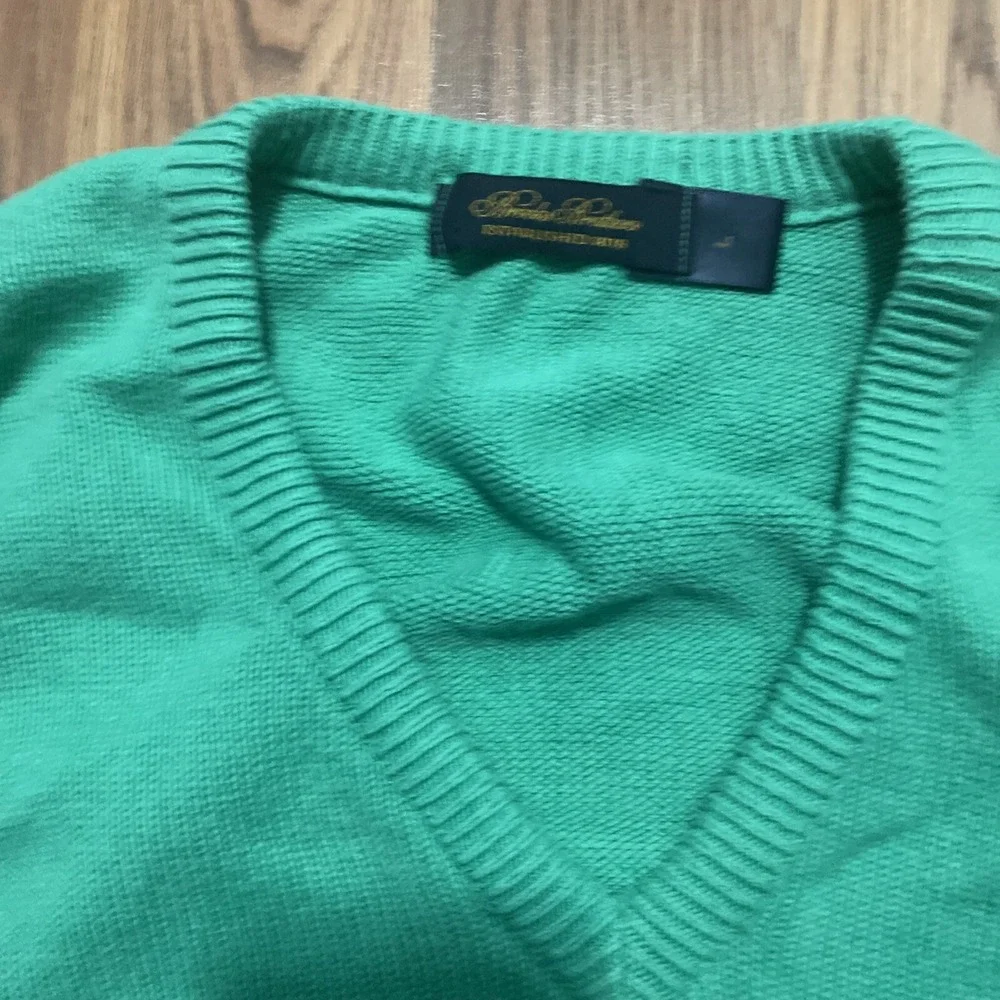 Brooks Brothers Mens Large Cotton Sweater Vest V-Neck Green USA